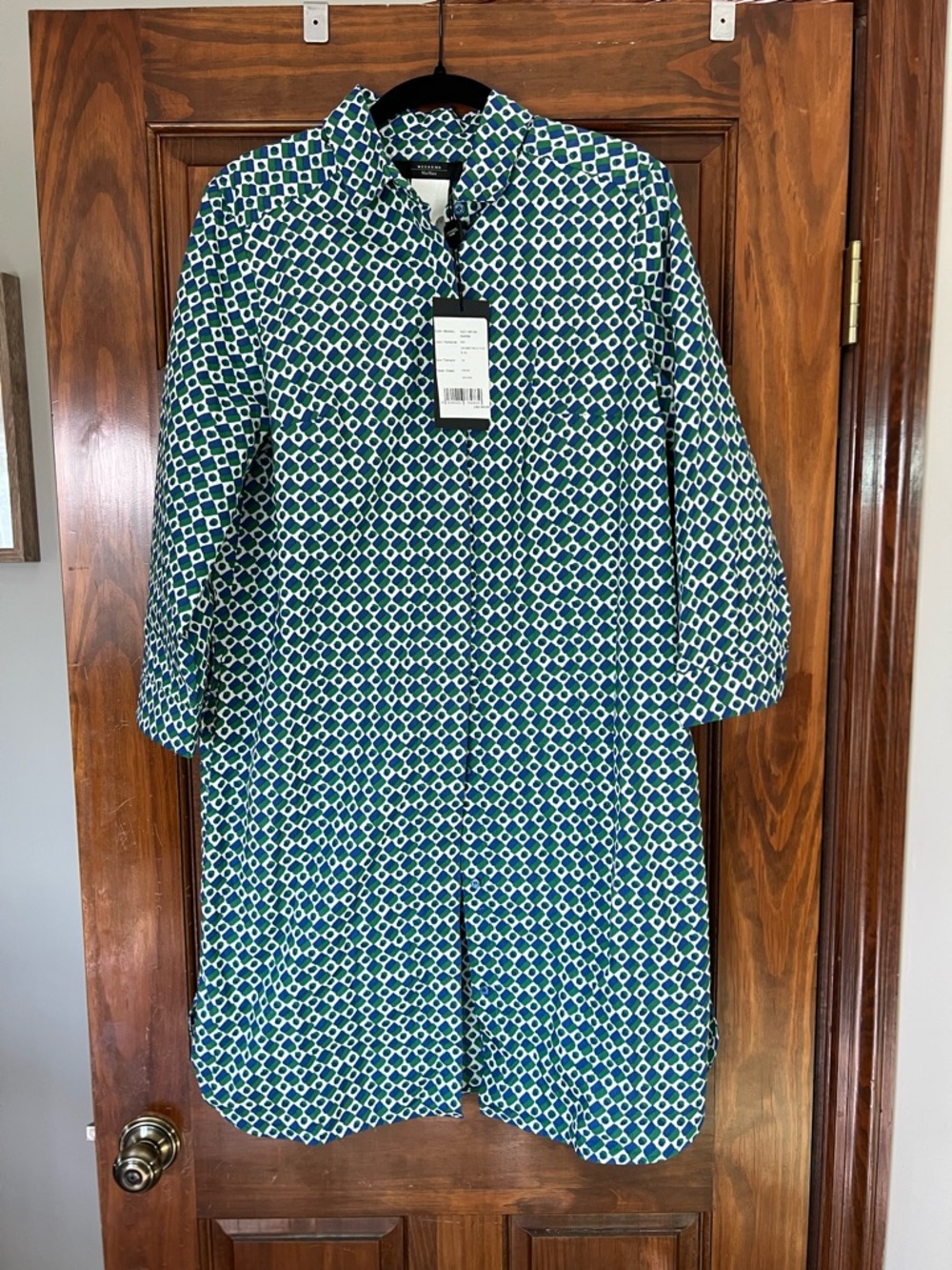 MaxMara Green and White Geometric Print Shirt Dress